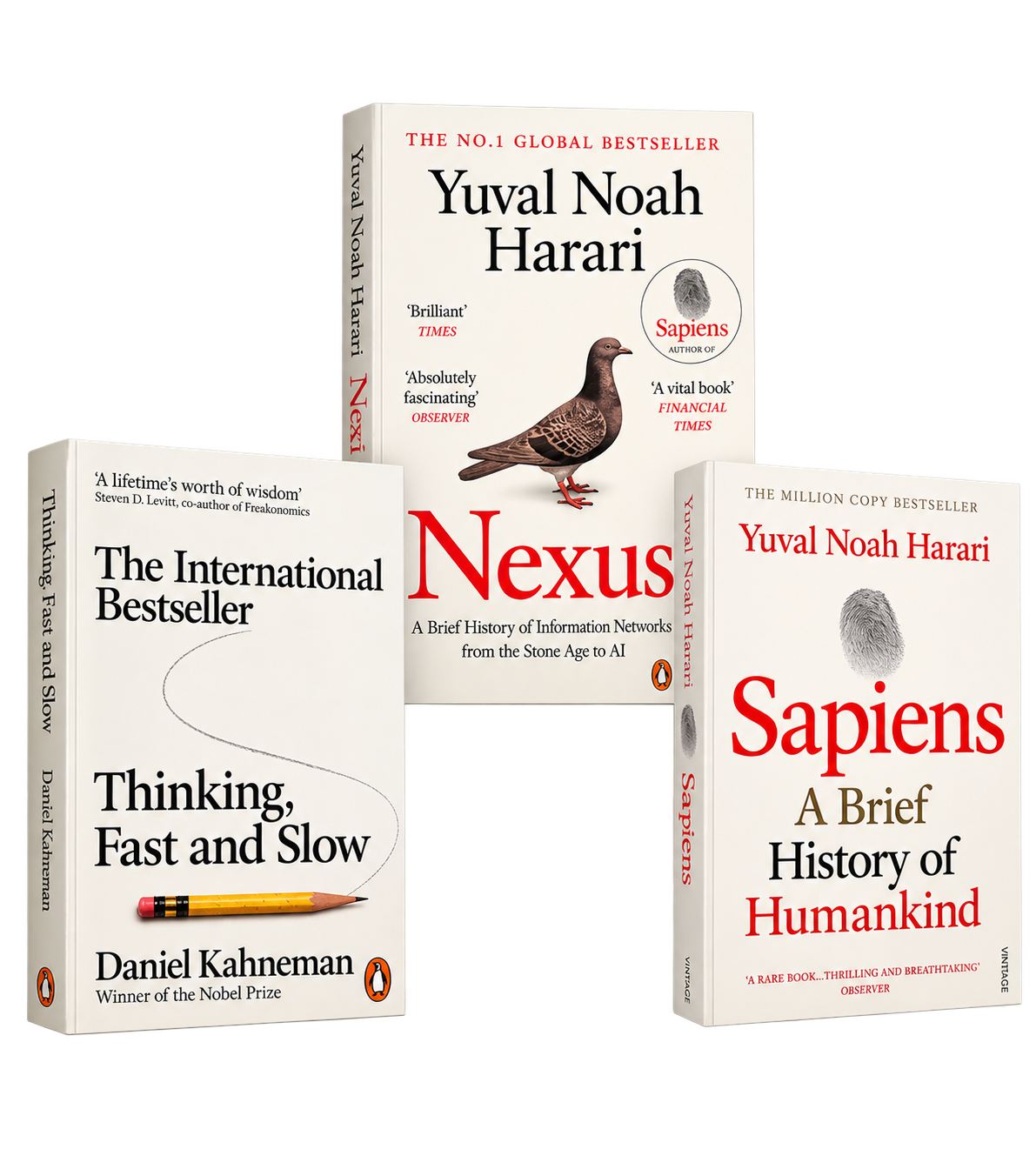 Thinking, Fast and Slow + Nexus + Sapiens – 3 Books Business Combo (Paperback) English