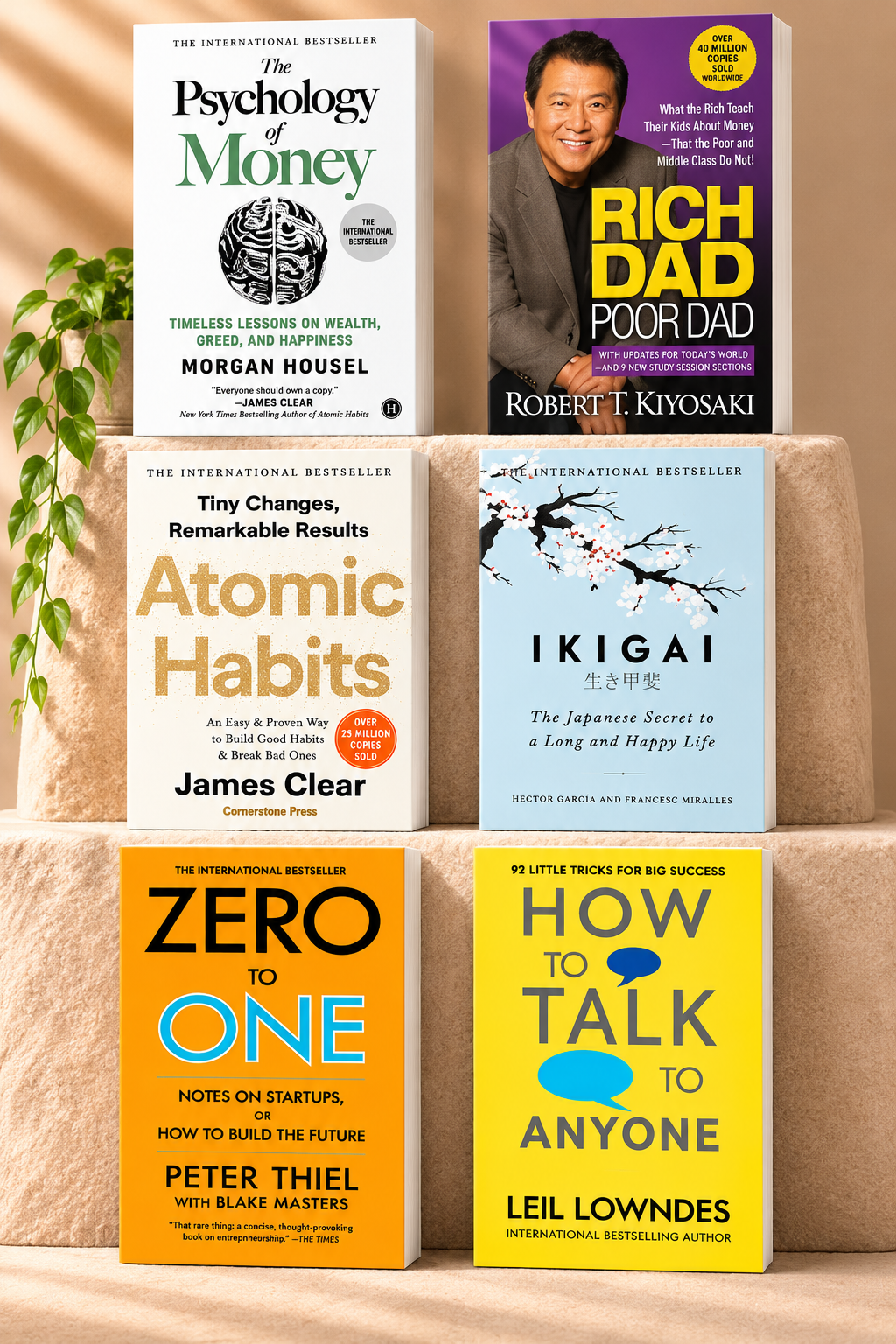 Atomic Habits, The Psychology of Money, Rich Dad Poor Dad, Ikigai, zero tone, how to talk anyone 6 books combo | Paperback