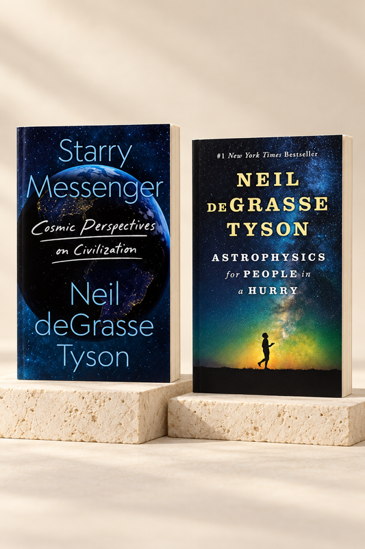 (Combo) - Starry Messenger | Hardcover + Astrophysics For People In A Hurry- by Neil deGrasse Tyson | Paperback - book cover