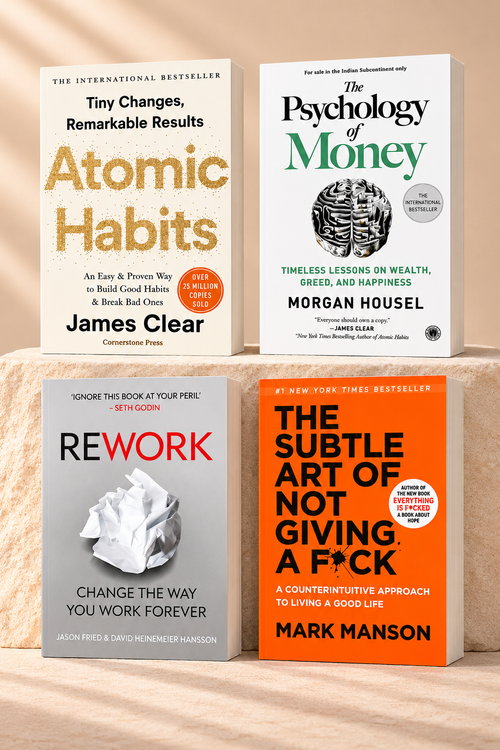 Atomic Habits + Rework + The Psychology of Money + The Subtle Art of Not Giving a F*ck | 4 Books Combo