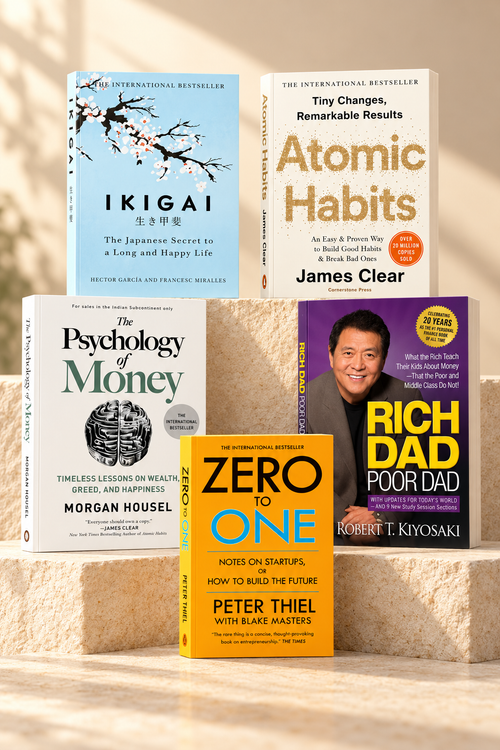 Ikigai + Atomic Habits + The Psychology of Money + Rich Dad Poor Dad + Zero to One | 5 Books Combo