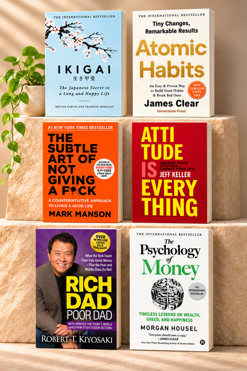 Atomic habit +Psychology of money + Ikigai +Rich Dad Poor Dad +The Subtle art not giving fck + +The Subtle art not giving fck +Attitude is Everything change your attitude change your life! | Paperback